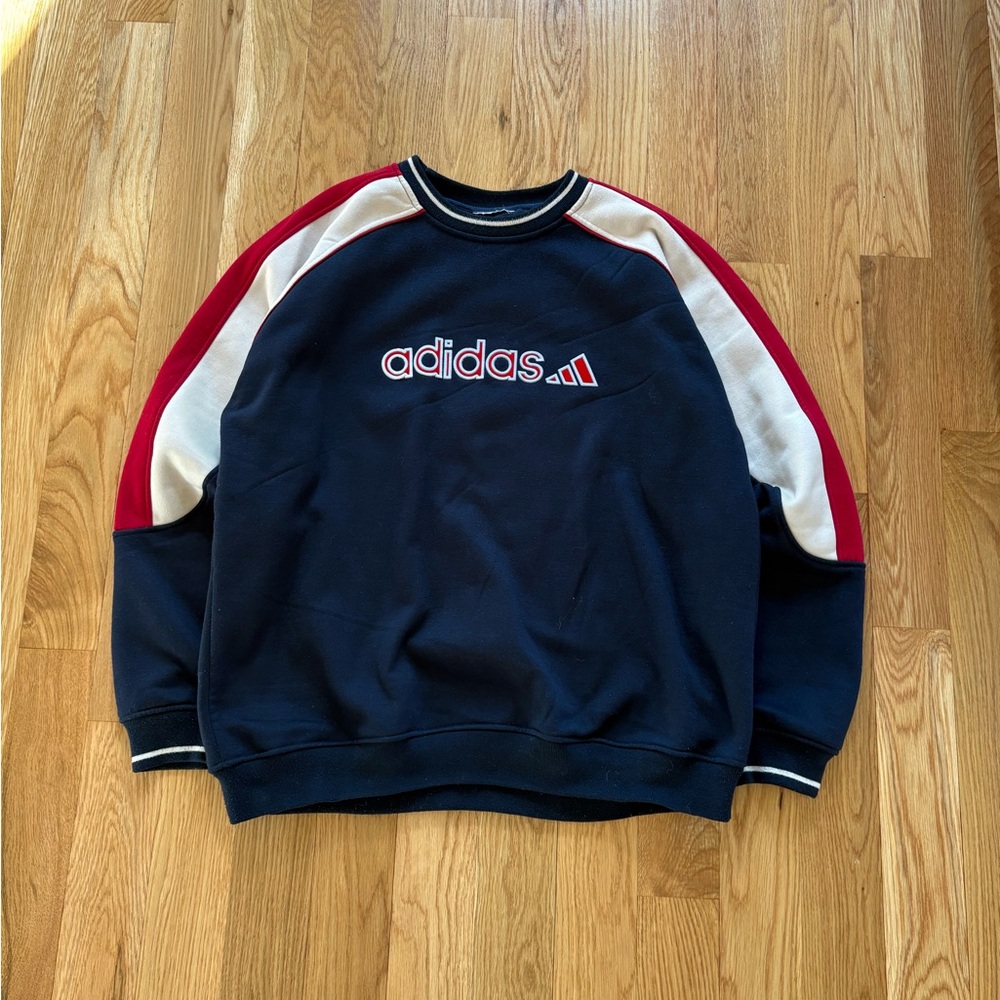 Adidas Three Stripes Big Logo Vintage Y2K 90s Oversized Pullover Sweatshirt XL
